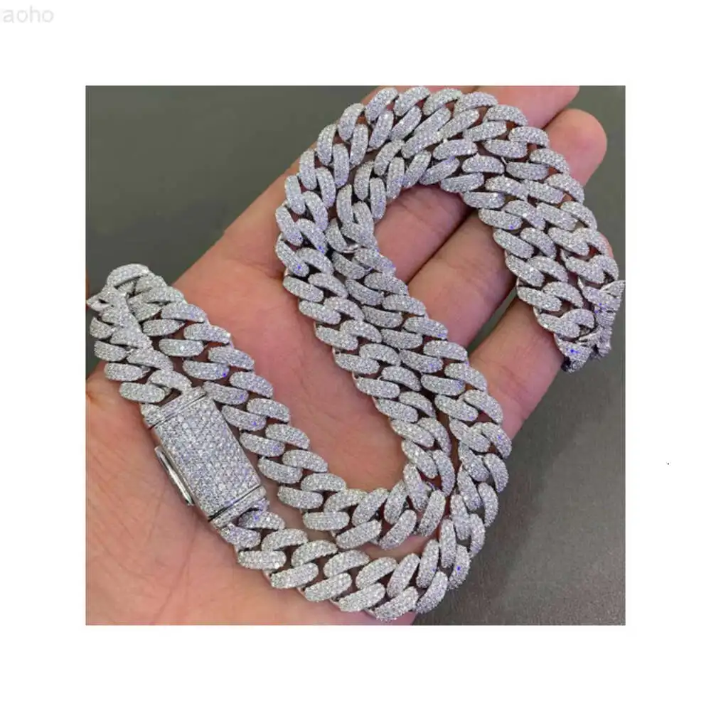 

Arrival 14mm Miami Cuban Link Chain Vvs Moissanite Diamond Stubbed 925 Sterling Silver White Gold Plated