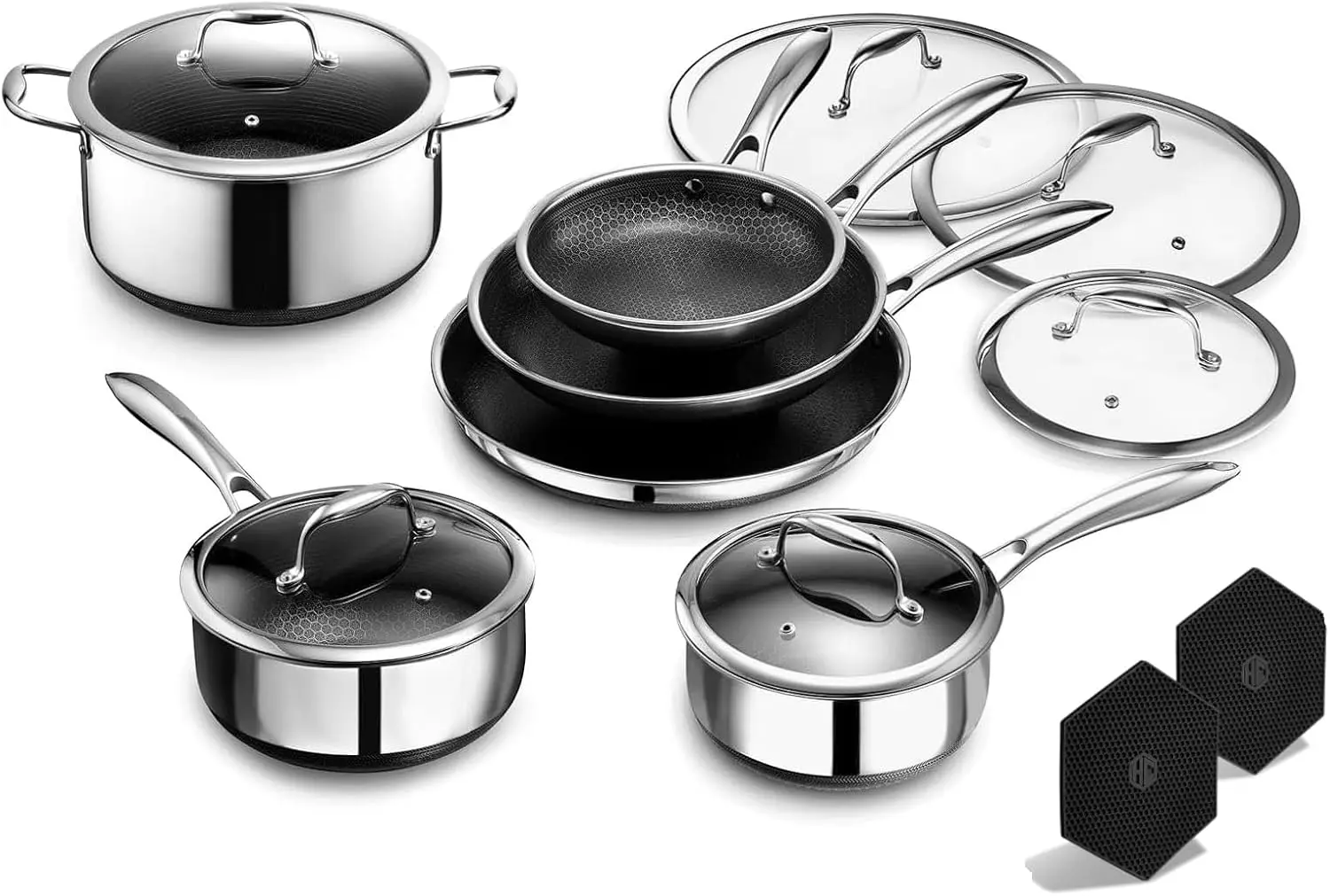 3 Piece Cookware Set, 5.5 Quart Saute Pan With 12 Inch Wok, Oven And Dishwasher Safe, Compatible With All Cooktops