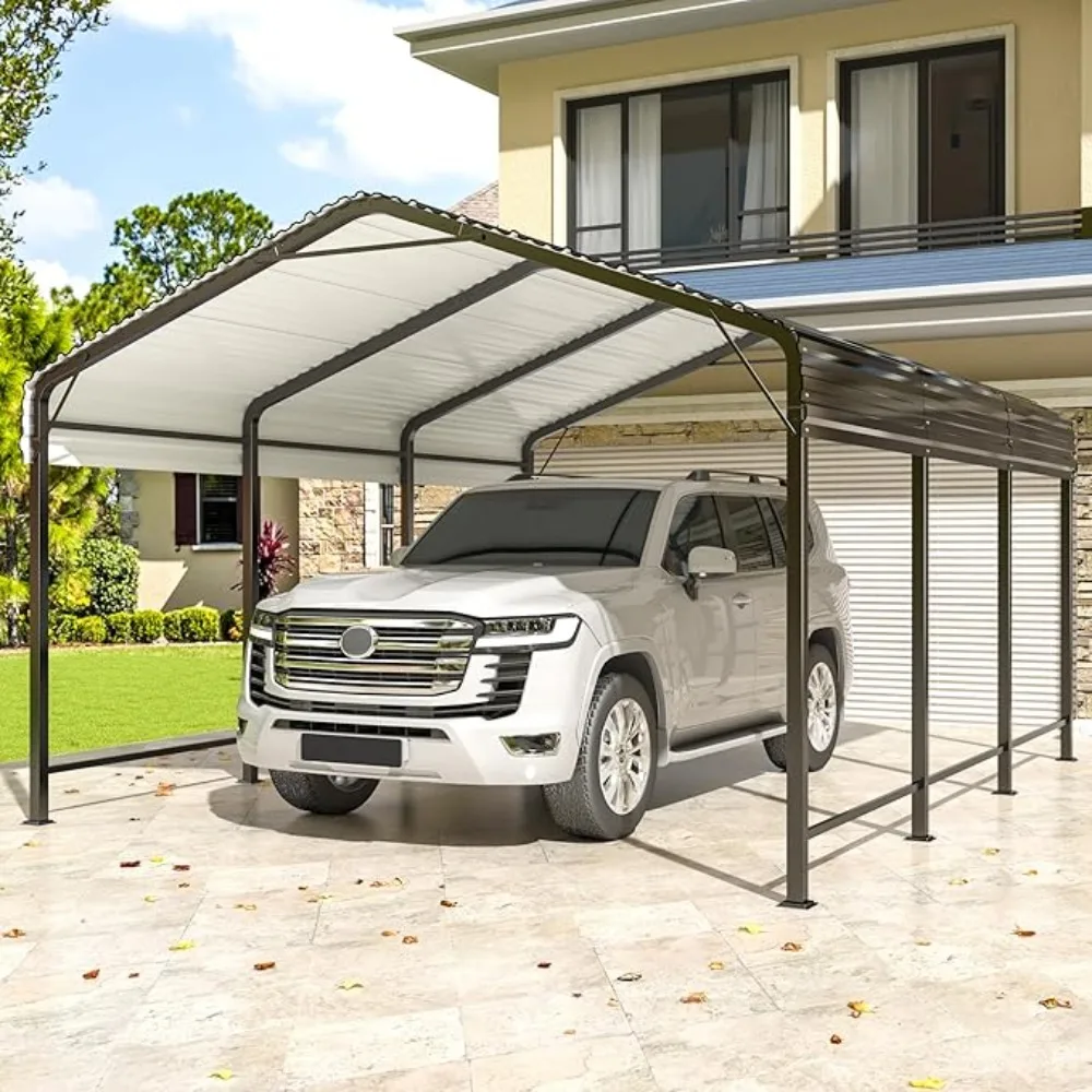 

Metal Carport with Enhanced Base Outdoor Heavy Duty Garage Galvanized Car Shelter for Pickup, Boat, Car and Tra