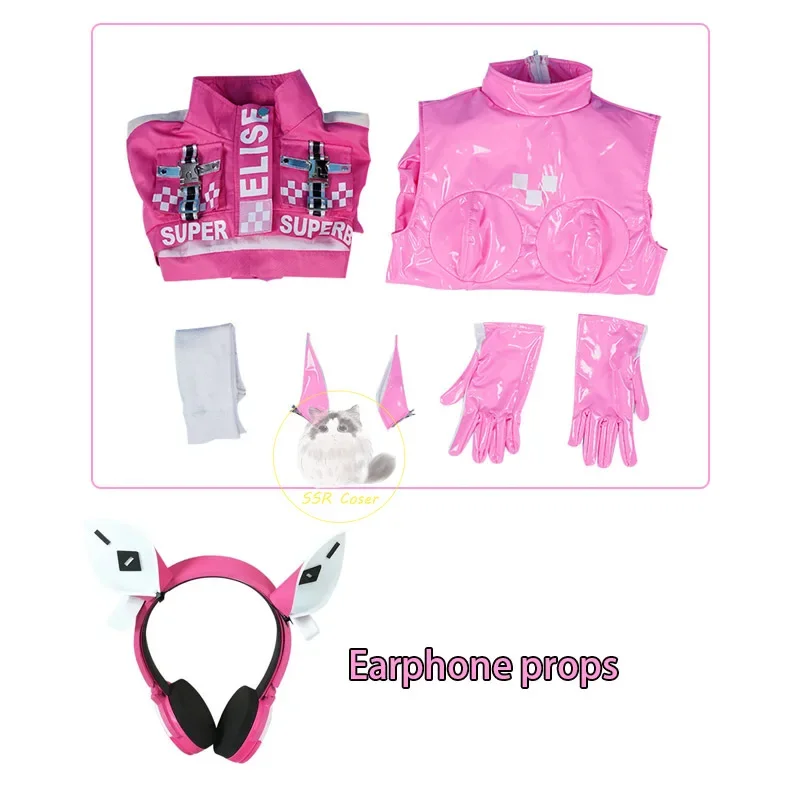 Disfraz de Cosplay de Anime Alice Nikke para mujer, Irelia H Store, mono Rosa Victory, peluca, accesorios de auriculares, disfraz de Halloween