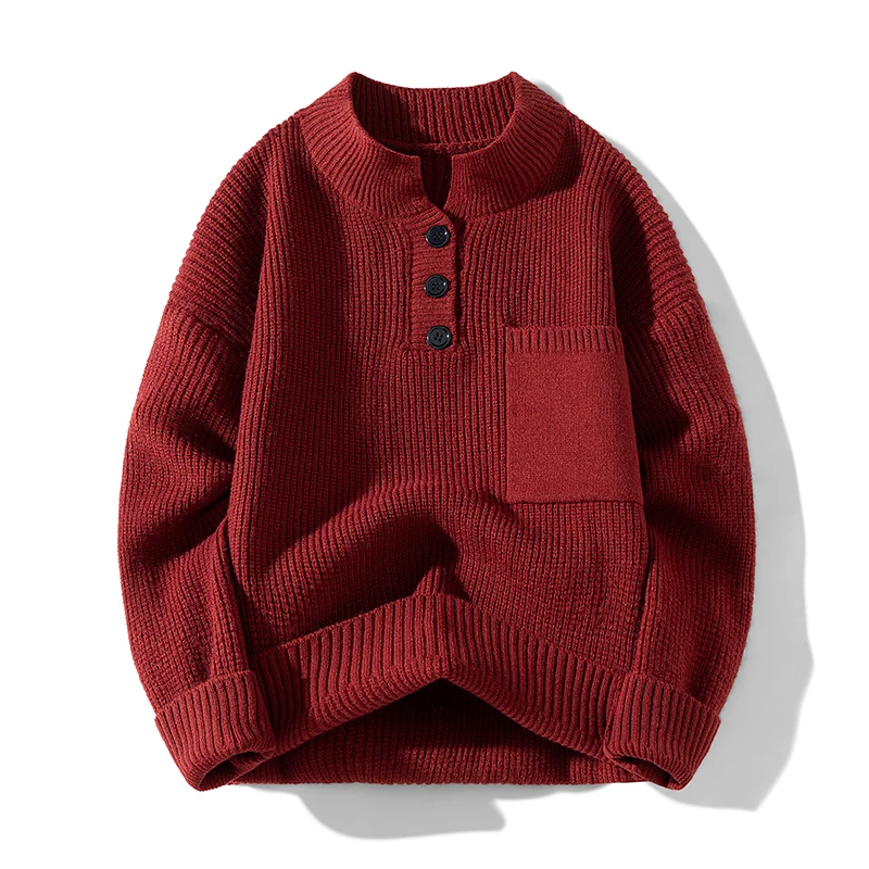 

Loose Long Sve Knitted Sweater f High Collar Pure Color Twist Knitwear Casual Autumn Winter Men's Overhead Top