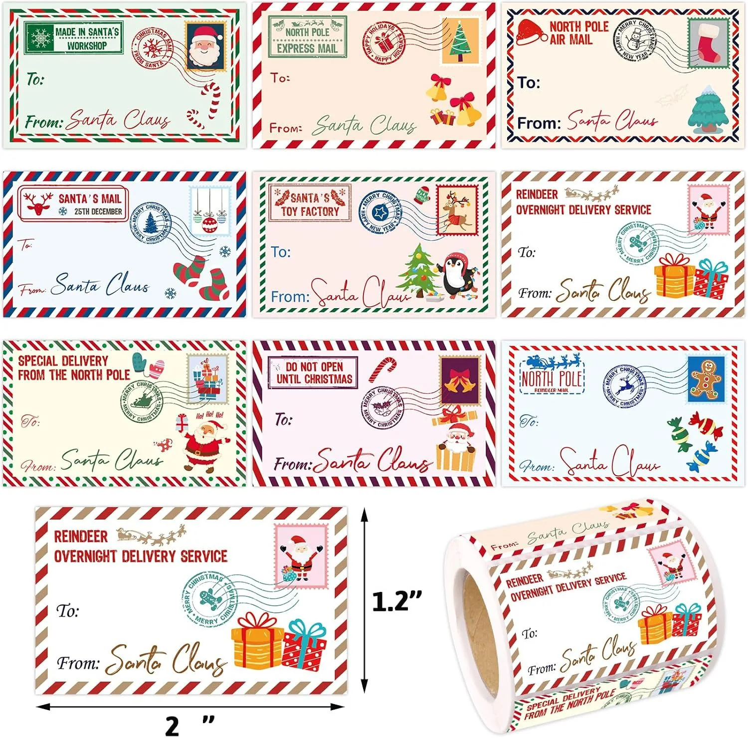 Christmas Gift Tags Stickers 200 Pcs From Santa Name Tags for Christmas Presents Gifts Self Adhesive Labels