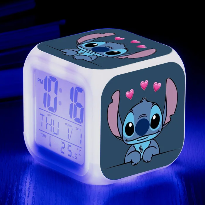 Stitch Alarm Clocks Night Light Color Change 7 Led Anime Lilo&stitchs Stich Desk Home Decor Kids Cartoon Birthday Christmas Gift