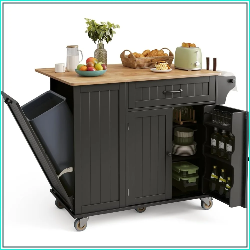 Kitchen Island with Storage, Black, 44.49