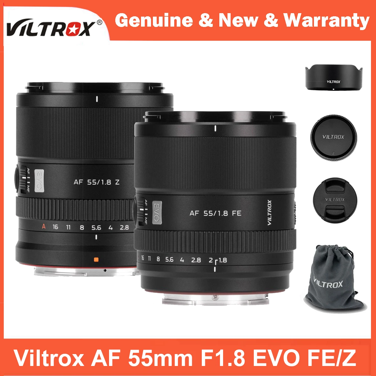 

Полнокадровый портретный объектив Viltrox 55mm F1.8 EVO AF для камер Sony E/Nikon Z (A7IV, A7C II, A7RV, A7CR, ZV-E1, FX30, Z6 III, Zf)