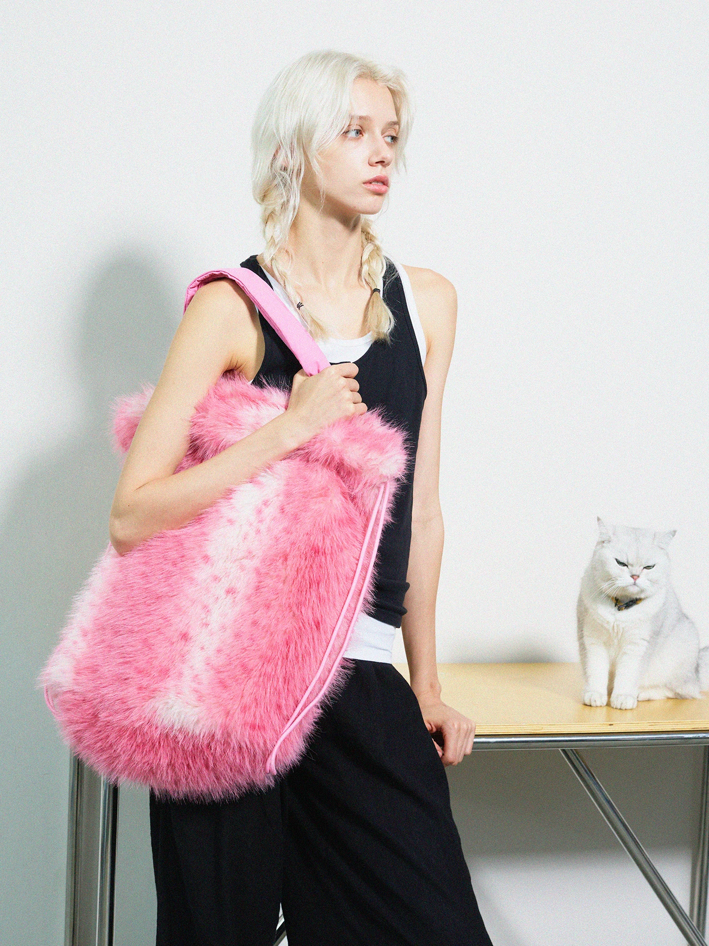 Momogigi Original Design Large Capacity Faux Fur Plush Eco-Friendly Pink Leopard Tote Bag Shoulder Bag Women's Fashion Access...