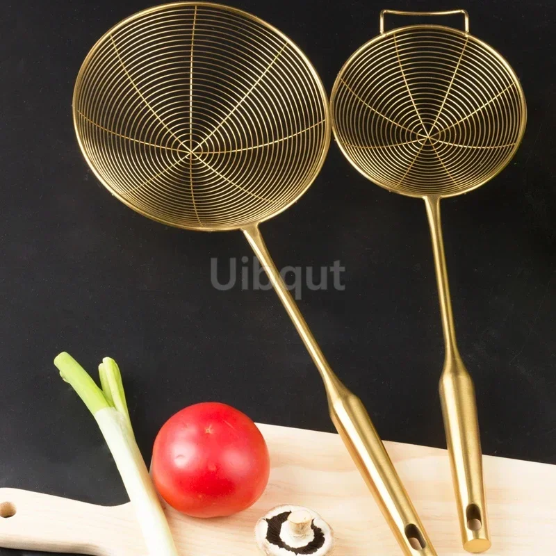 Gold Hot pot strainer frying drain strainer spoon Drain spoon Dredge Up Dumplings Leak Round Stainless Steel Wire Leakage Scoop