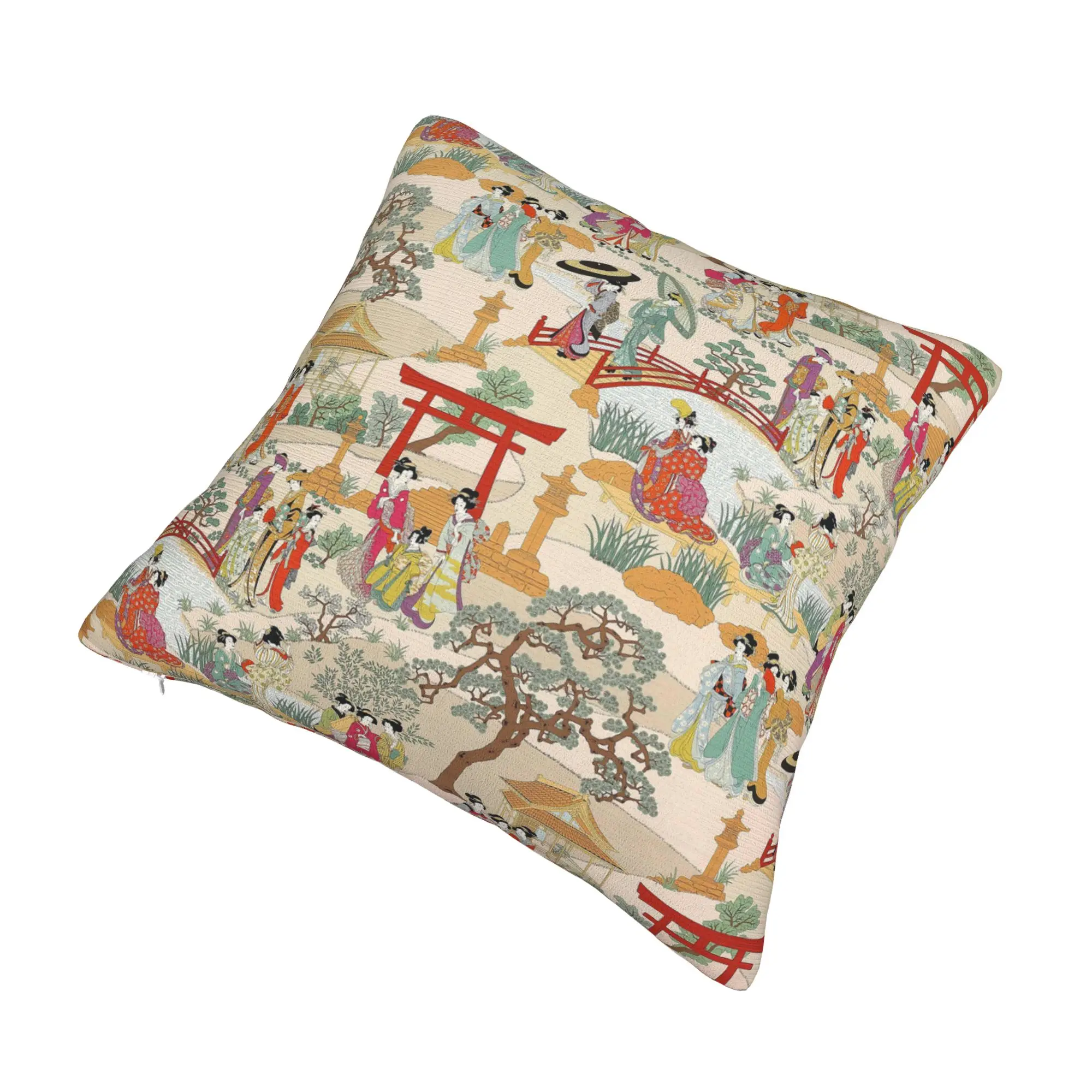 Vintage Geishas Pillow Case 40x40cm Home Decor Modern Antique Traditional Art Chair Cushion Square Pillowcase