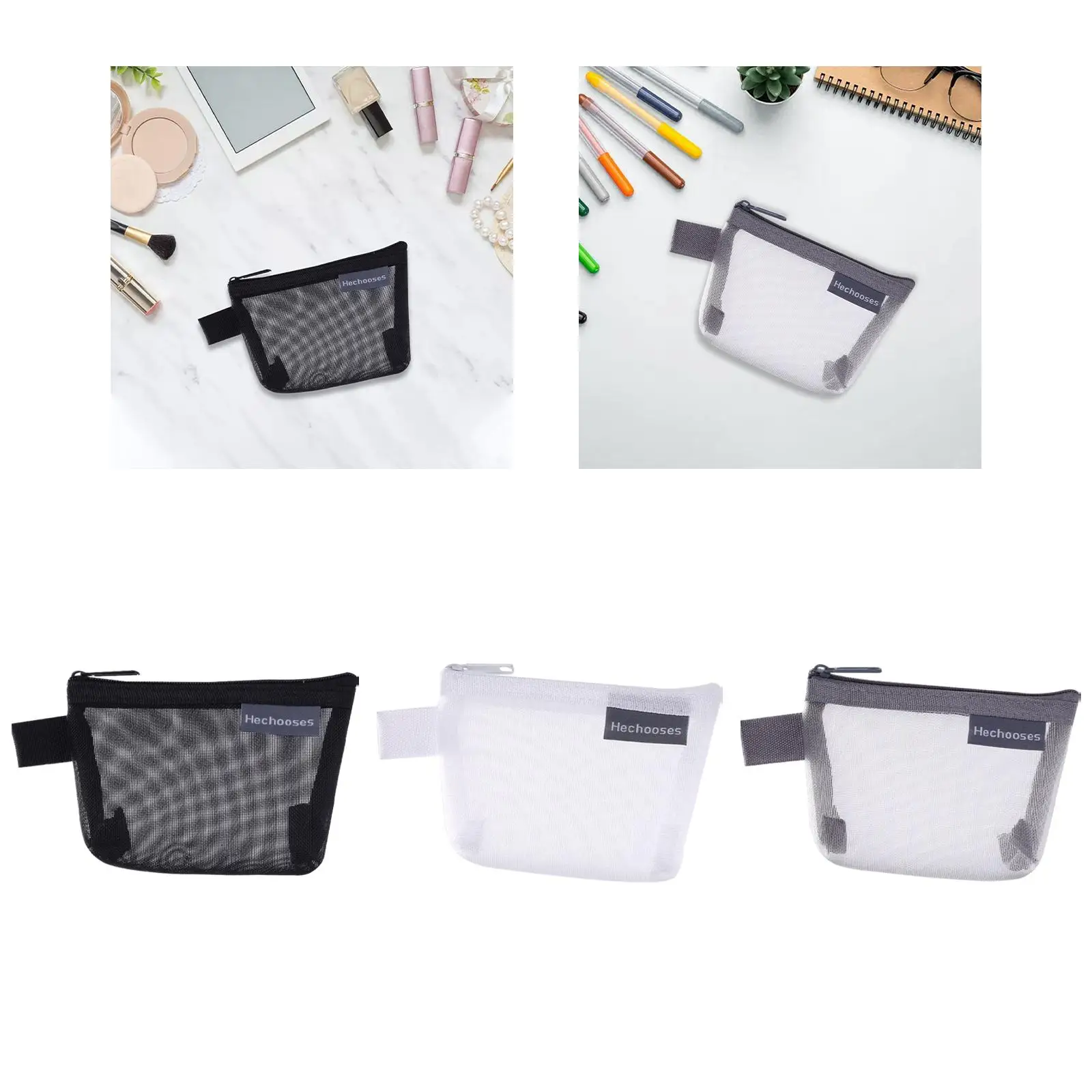 

Nylon Mesh Cosmetic Zipper Pouch Toiletry Organizer Bag for Pen Cables Travel