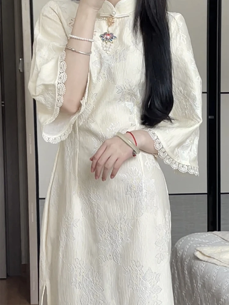 

Ele White Dr New Chinese Sle Spring Faion Ladies Long Skirt Traditional National Sle Fem Clothing