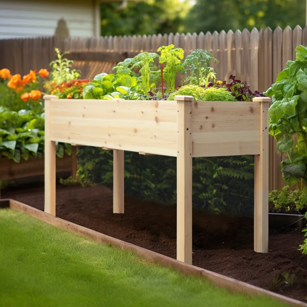 Outdoor Raised Garden Bed with Legs for Vegetable Flower Herb, Raised Garden Bed, Planter Box with Liner, Drainage Holes