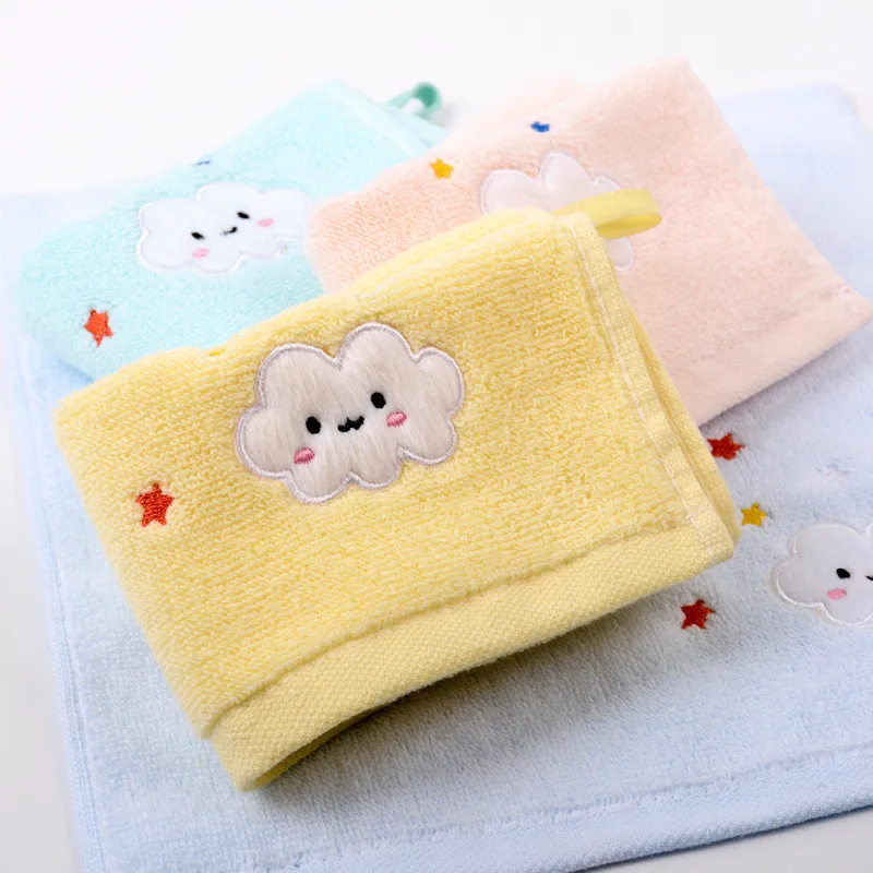 1Pcs 25x25cm Square Small Towel Cartoon Embroidered Cloud Cotton Baby Children Face Hand Washcloth Water Absorbent Soft