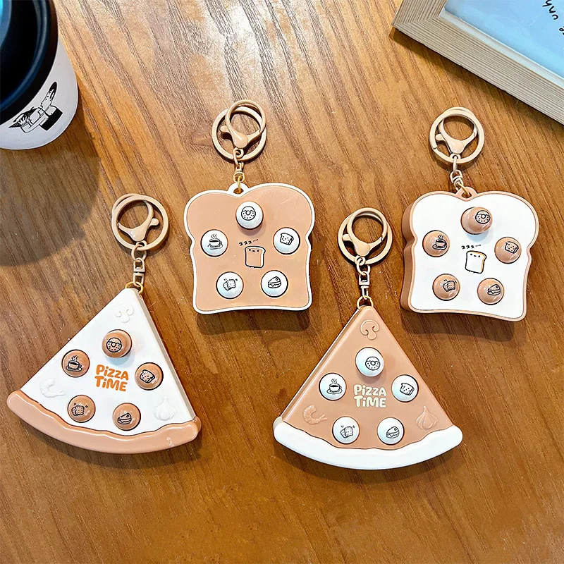 Funny Pizza Bread Hamster Machine Keyring Finger Button Stress Relief Toys Decompression Keychain Gifts Pendant for Kids
