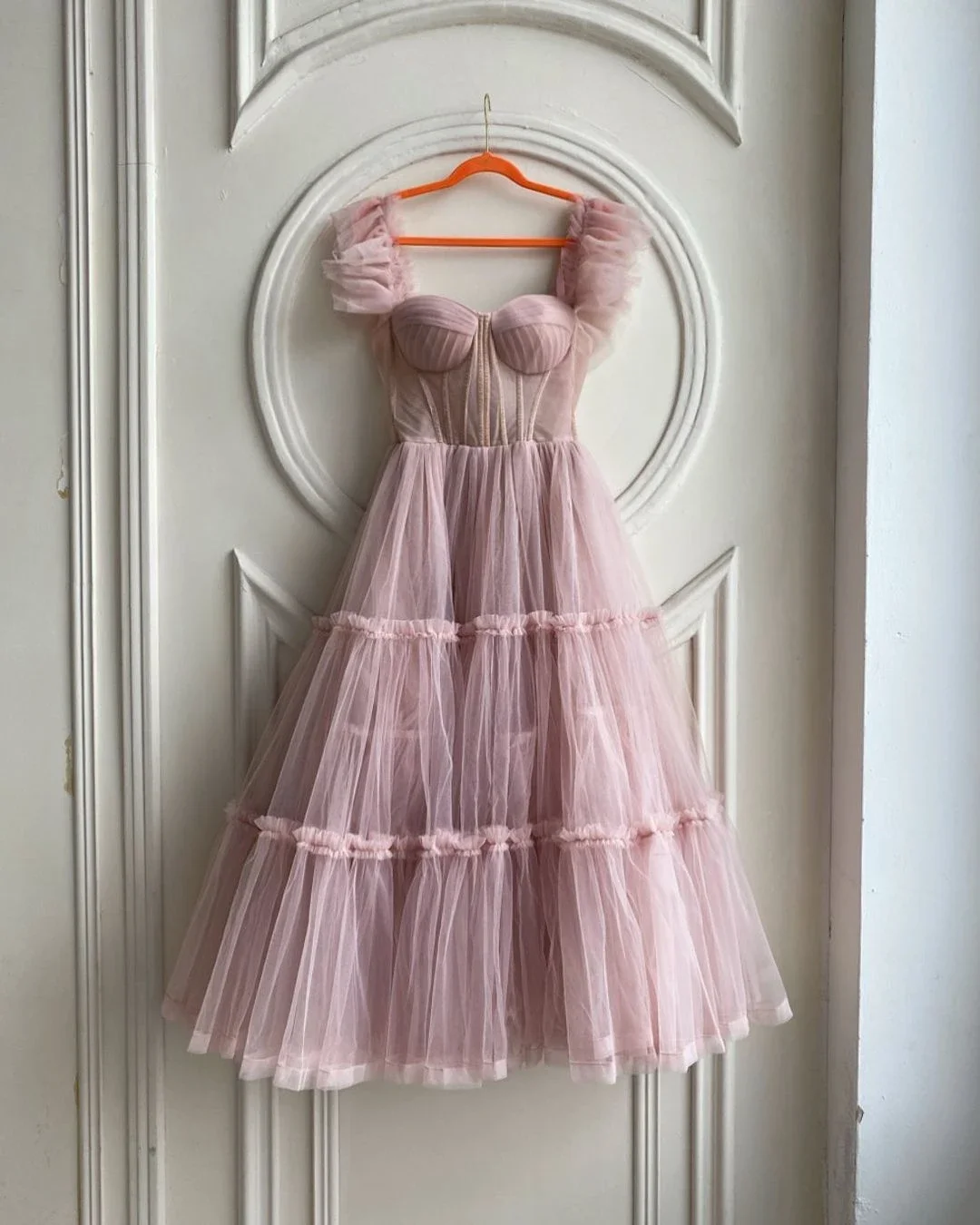 FORMALS Pink A-line Maidens Sweetheart Long Women Dresses Ruffles Puffy Tiered Lush Robe Ruffles Dress Custom Made Prom Gown