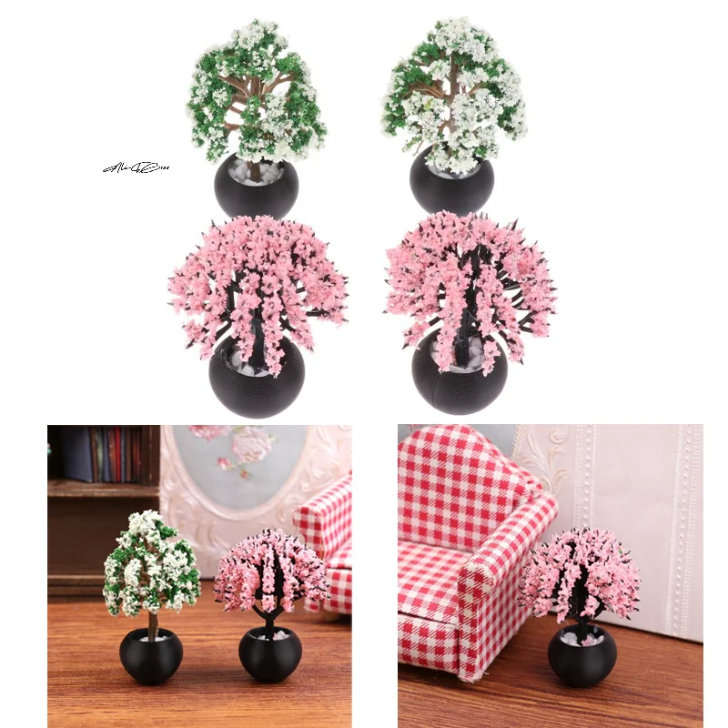 

2Pcs 1/12 Scale Dollhouse Miniature Flower Pot Simulation Potted Plants Garden Ornament for 12 Doll Home Decorative Micro Scene