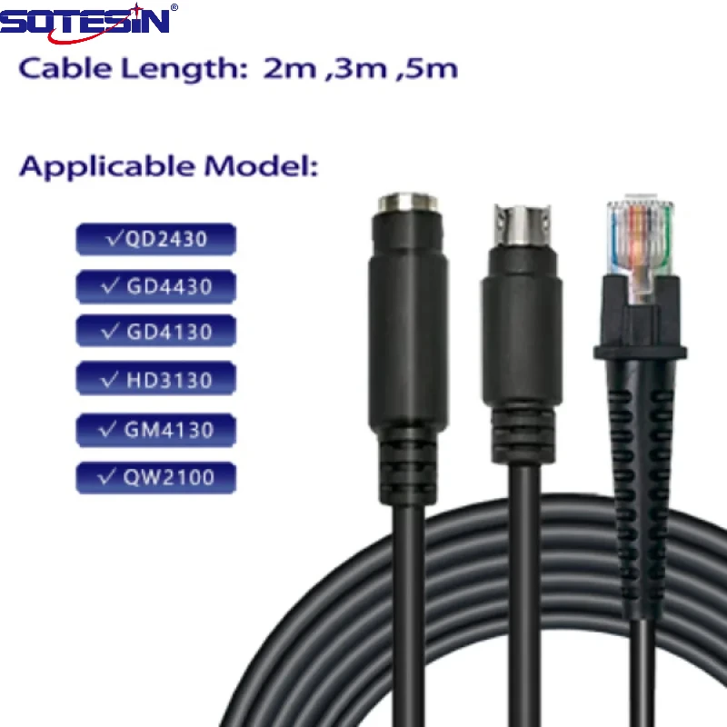Cable de Escáner de Código de Barras con Conector de Teclado PS2 de 5 Metros, Cable Conector de PS2 a RJ50 para Lector de Códigos QR, Compatible con Datalogic D130 GD4130 QD2130