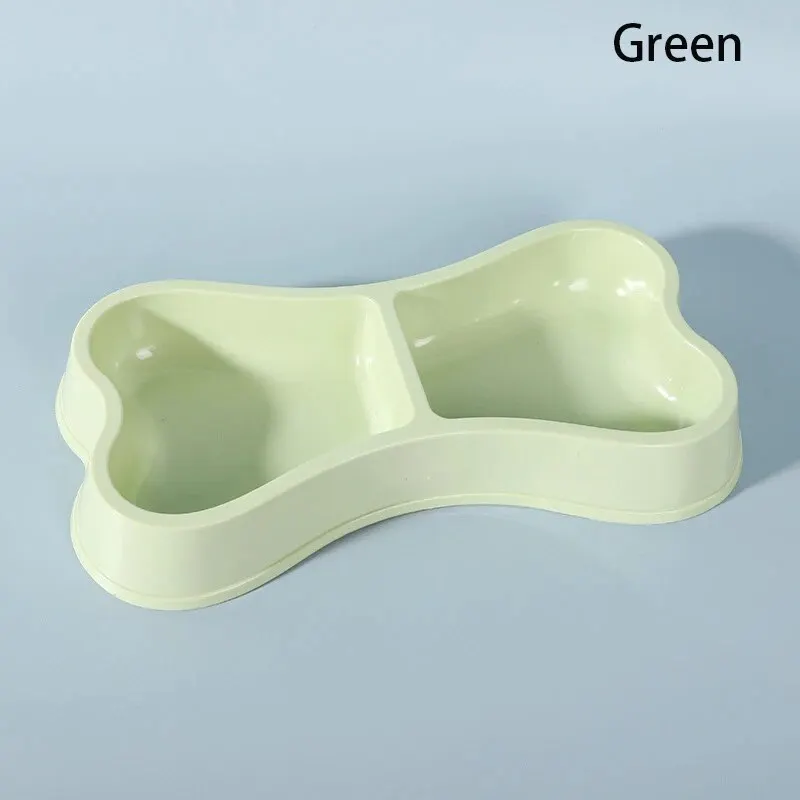 Macaron Colored Bone Shaped Pet Double Bowl For Cat Plastic