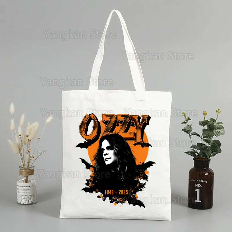 Rock Ozzy Osbourne Devil Metal Damen Canvas Shopper Tasche mit Griff Eco faltbare wiederverwendbare Einkaufstasche Buch Schlüssel Telefon Picknicktasche