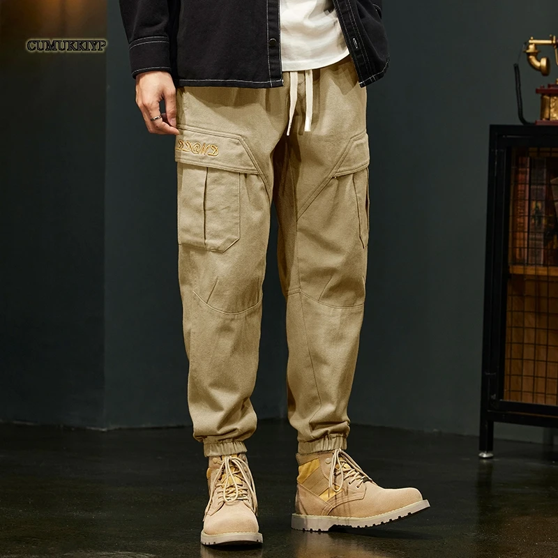 

CUMUKKIYP Autumn Winter Men's Multi-Pockets Cargo Pants Vintage Washed Baggy Streetwear Trousers