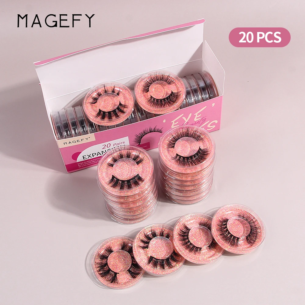 MAGEFY 20 Pairs False Eyelashes Mixed Style Curling Fluffy Reusable Portable Individual Packing Faux Lash Extension Beauty Salon