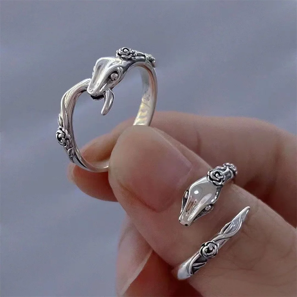 2Pcs Retro Snake Ring Gothic Fashion Adjustable Punk Style Open End Ring Party Birthday Gift Halloween Jewelry Accessories