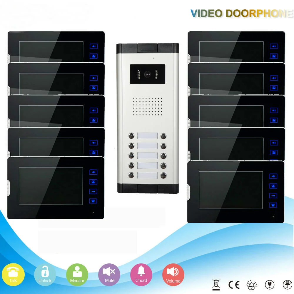 SmartYIBA 2-12 Units Apartment Video Intercom System Building Video Door Intercom System Touch Screen Doorbell Kits