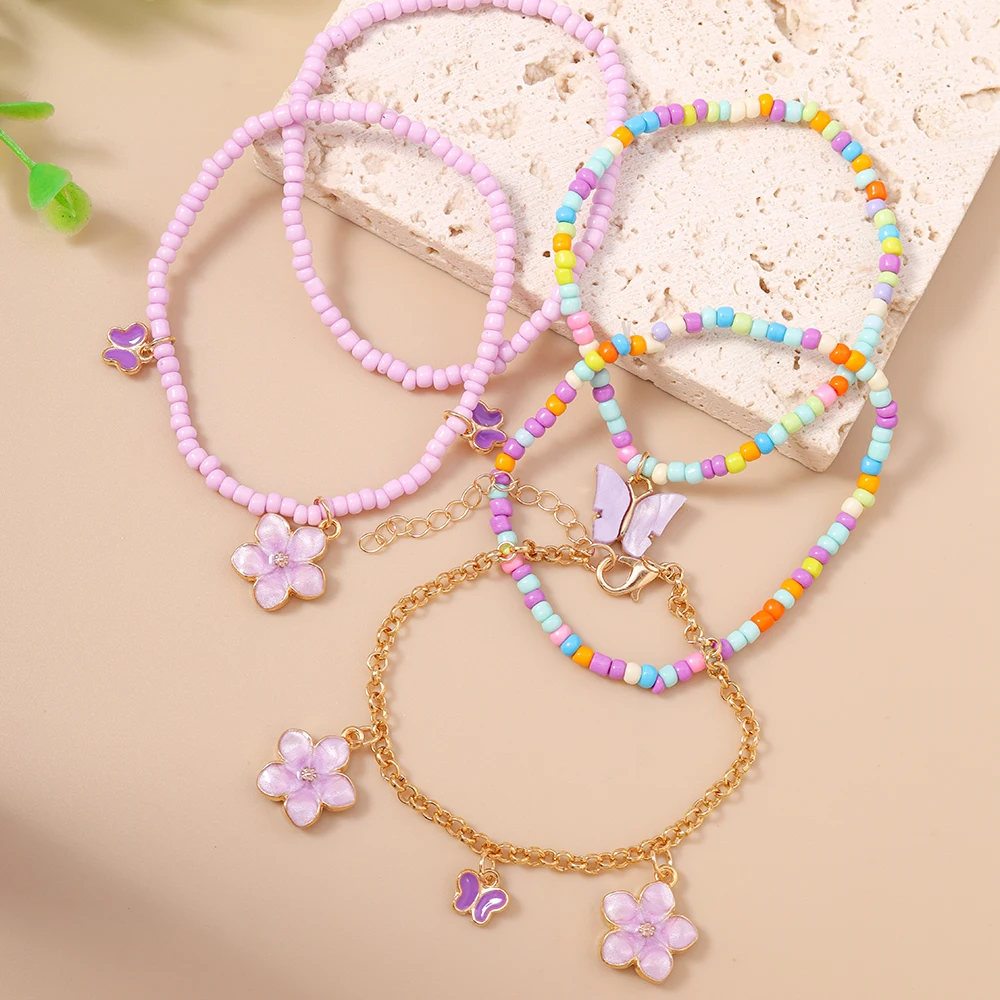 Aihua لطيف الفتيات ساكورا زهرة اللؤلؤ مطرز سوار للنساء اليدوية الاطفال الصداقة أفضل أصدقاء الهدايا مجموعات المجوهرات