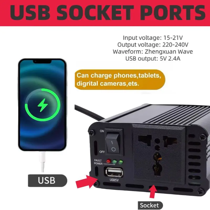 200W Battery Converter Portable Power Inverter for Dewalt 18V/20VLithium Inverter 18V To 220v AC With USB Adapter(Tools Only)