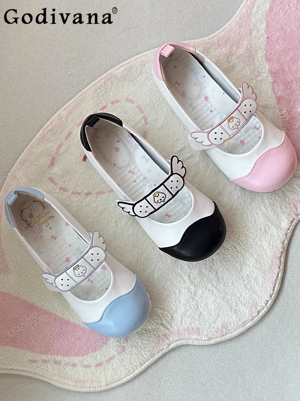 

[2025 Spring News] Spot Angel Mi Cute Japanese Round Head Fashionable Versatile Single Shoes Velcro Mary Jane Flats