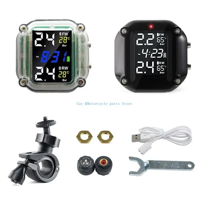 

Y9UC Motorcycle TPMS Tire Pressure Monitoring System with 2 External