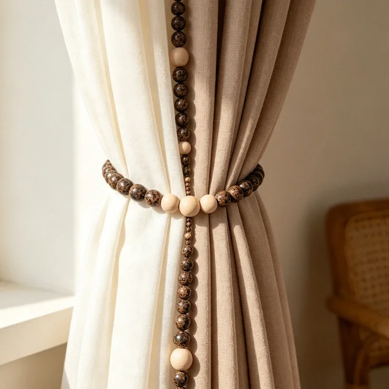 Curtain Tiebacks Bead Set of 4 Flexible No Drilling Drapery Holdbacks for Living Room Bedroom Window Decors Y5GB
