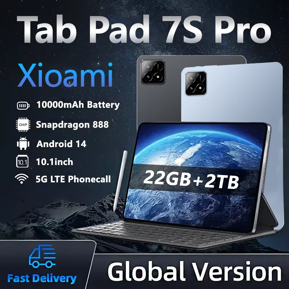 새로운 오리지널 Xioami Pad 7S Pro 태블릿 안드로이드 14 태블릿 10.1 인치 태블릿 PC 22GB + 2T 5G 듀얼 SIM 카드 10000mAh Snapdragon888 탭 