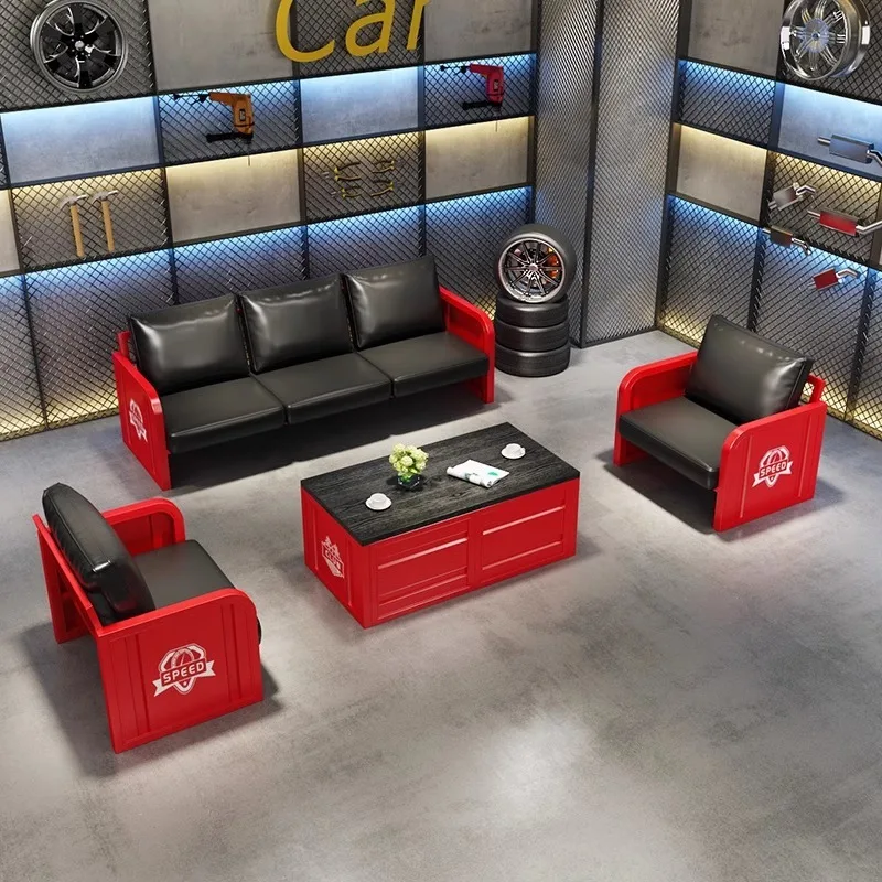Custom Industrial Style Meeting Reception Studio Gym Rest Area Waiting Sofa Personality Coffee Table Set