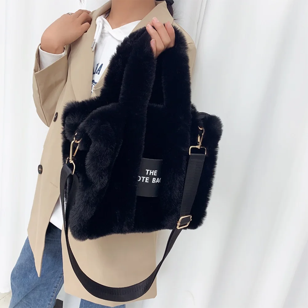 Fashion Tote Messenger Bag Autumn Winter Faux Fur Fluffy Handbags Soft Plush Ladies Girl Shopper Purses for Travel Shopping