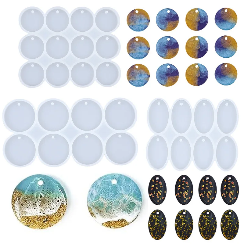 

1pcs 4 Kinds Flat Circle Silicone Molds with Hole, Drilled Round Earrings, Pendant, Keychain, Pet Tag