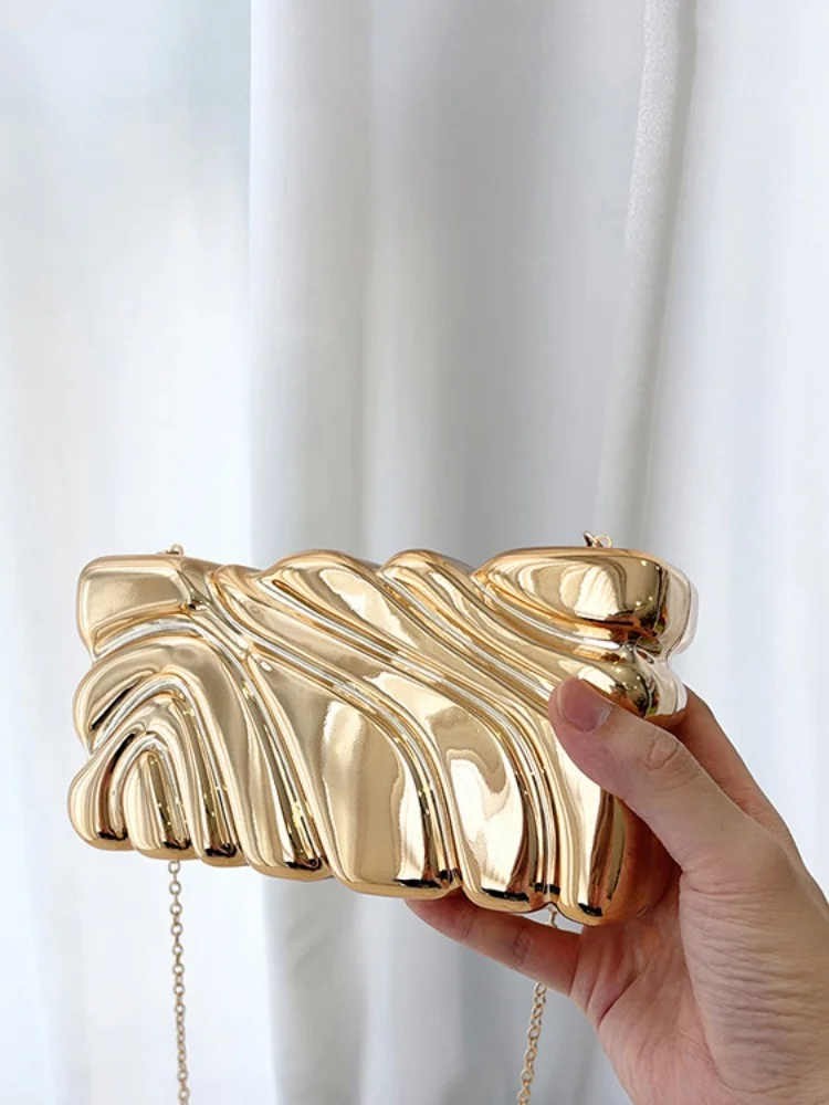 Acrylic Wing Striped Electroplated Box Bag Hand-held Banquet Bag Chain Shoulder Crossbody Bag Glossy High-end Evening Bag