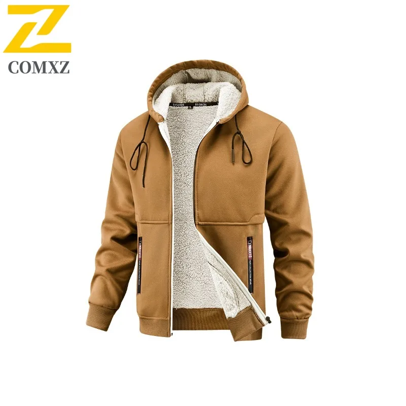 COMXZ الخريف والشتاء سترة مبطنة بالقطن معطف الصوف البربري للرجال عادية دافئة يندبروف سميكة الدافئة مقنعين سترة للرجال