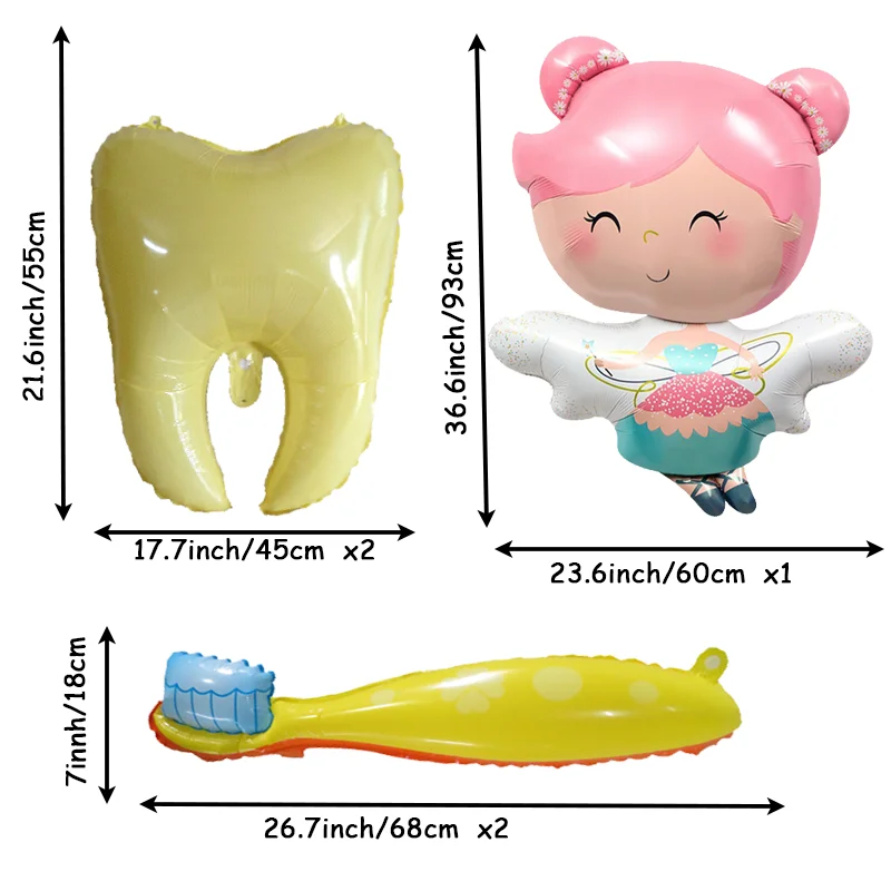5-Piece Toothbrush Balloon Set, Elf Aluminum Film Balloon, Tooth Toothbrush Aluminum Film Balloon, Suitable for Birthday Decoration Balloon, Shower