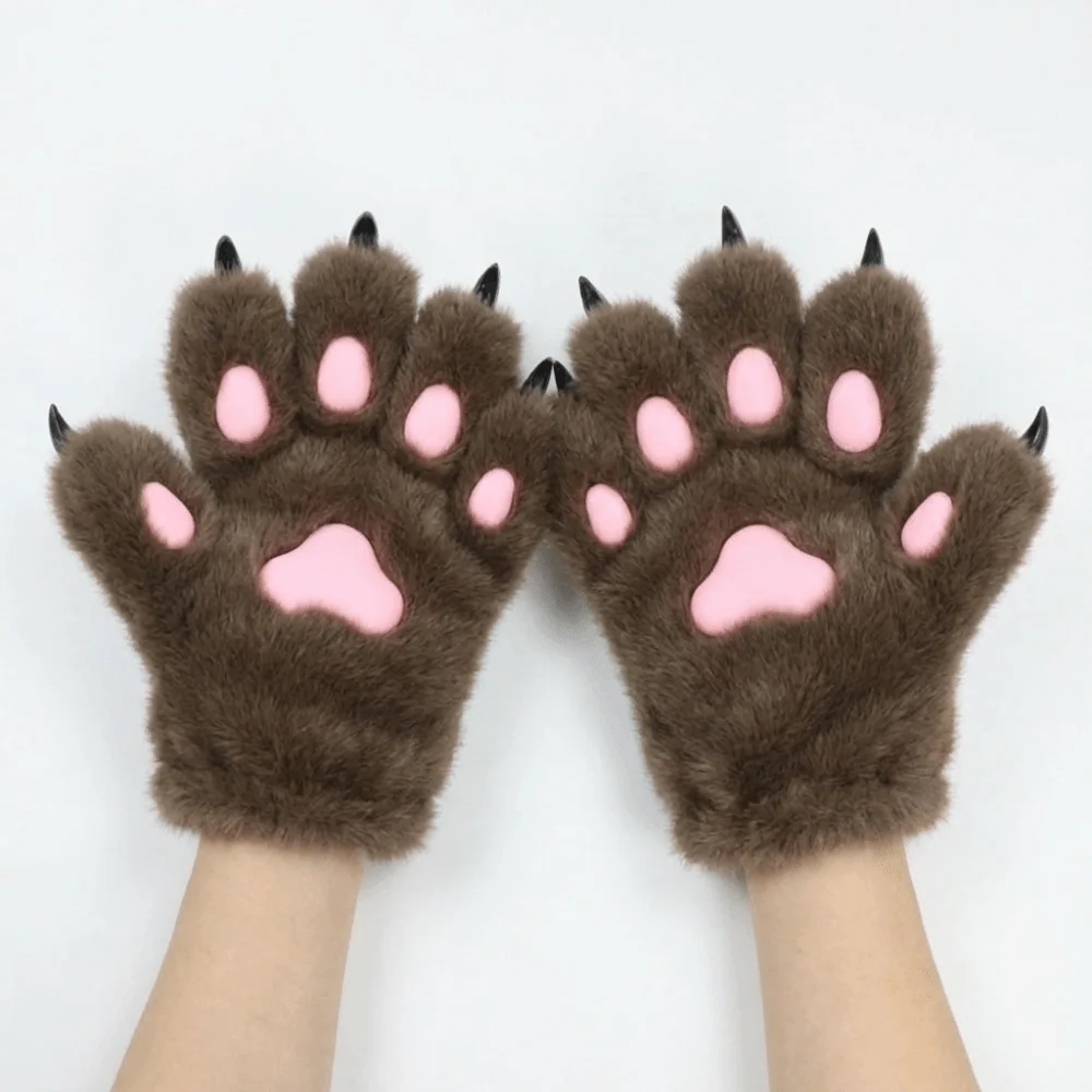 Nette Wolf Welpen Cosplay Kostüm Handschuhe Pelzigen Cartoon Plüsch Katze Pfote Handschuhe Warme Cosplay Requisiten Tier Klaue Fäustlinge Club