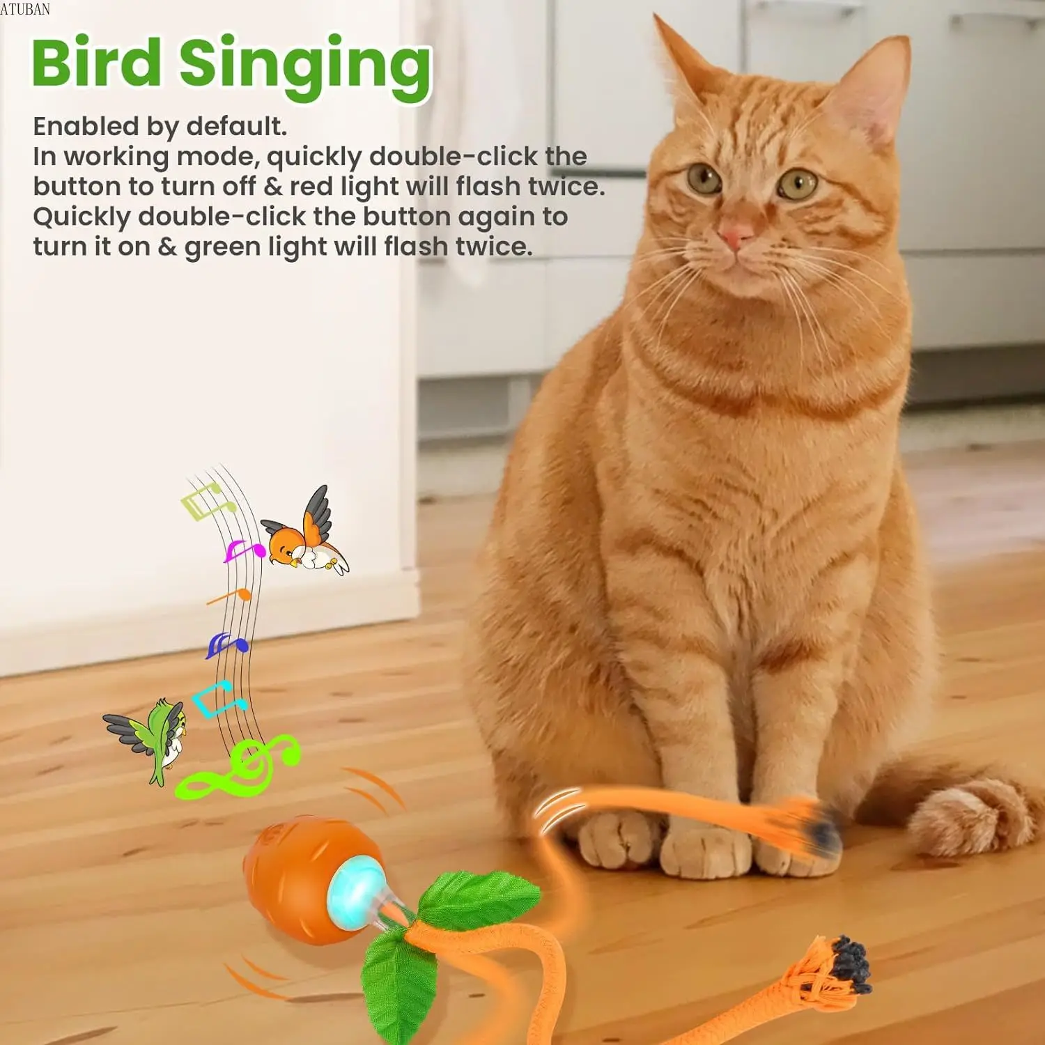 Interactive Cat Toys for Indoor Cats,USB Rechargeable Motion Activate Electric Cat Toy,Moving Kitten Toy,Simulation Bird Singing