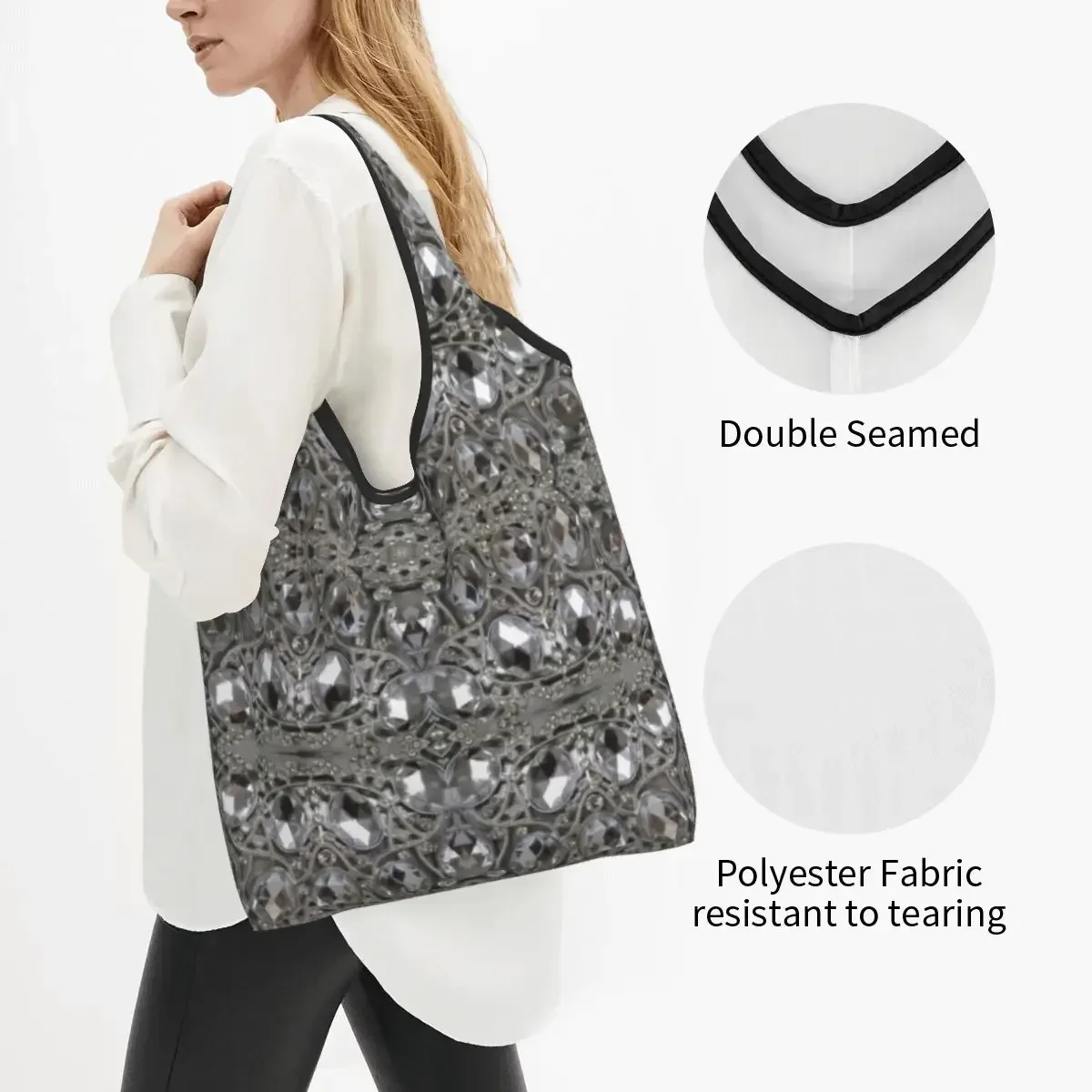 Trendy Pretty Rhinestone Groceries Shopping Bags Kawaii Shopper Shoulder Tote Bag Diamonds Jewelry Handbag