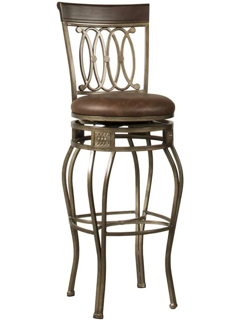 

32-Inch Swivel Bar Stool, Old Steel Finish with Faux Brown Leather