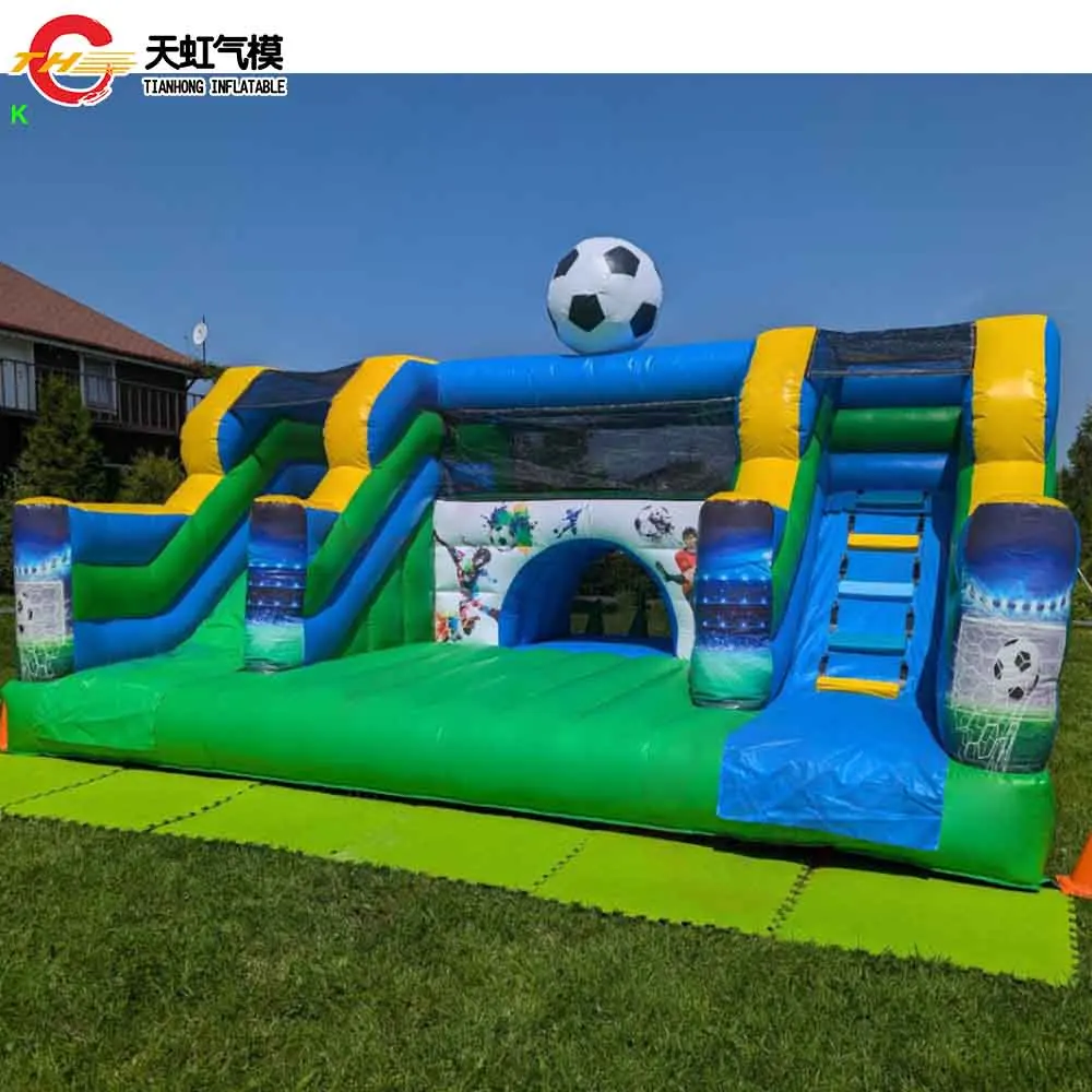 6 x 4 m aufblasbare Rutsche mit Fußballmotiv, Spielplatz, kommerzielle, langlebige, aufblasbare Hüpfburg mit Rutsche