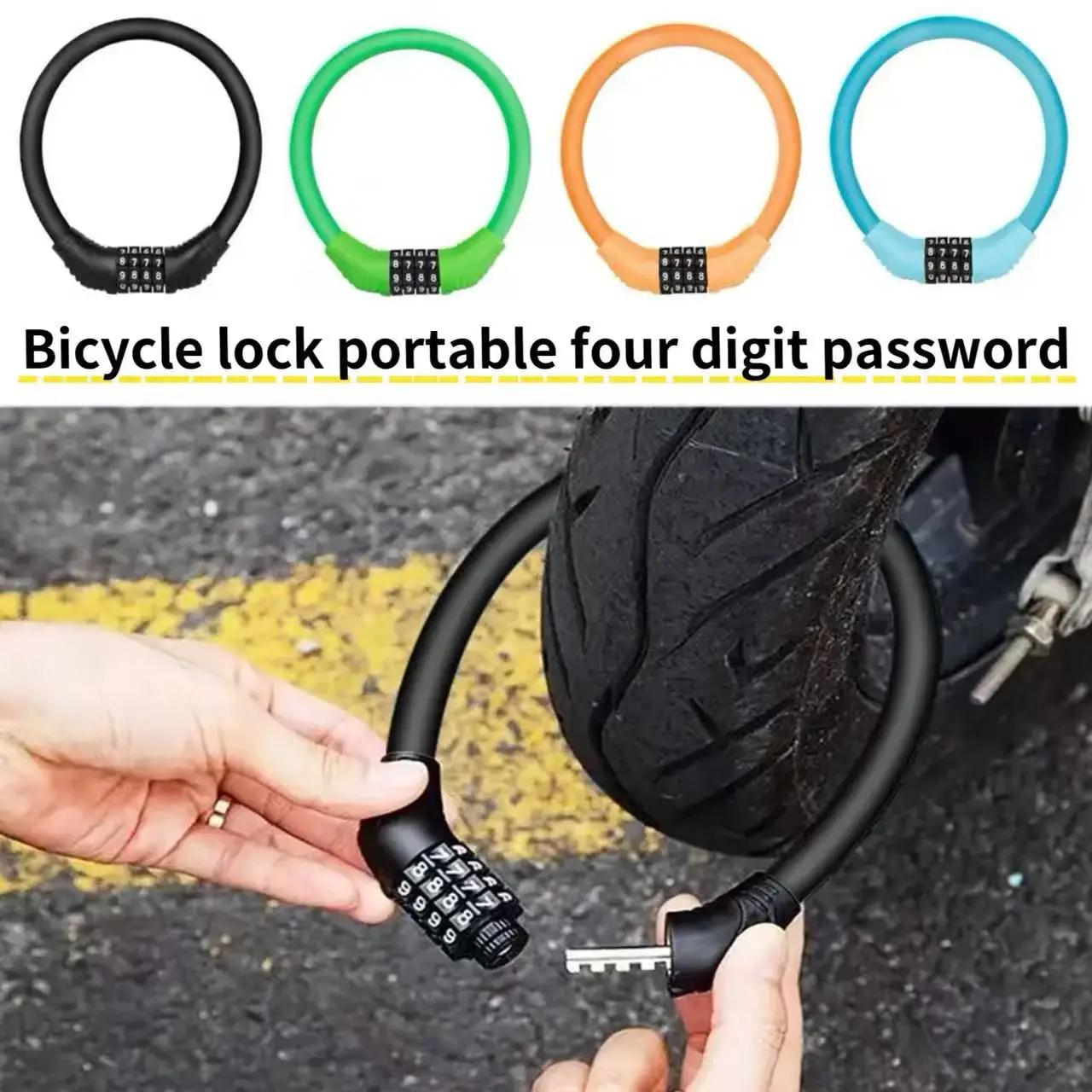 

4-digit password anti-theft bicycle cable lock stainless steel safety lock portable password lock