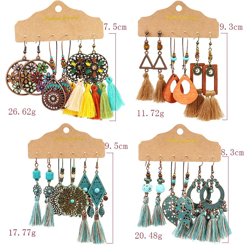 12 Pairs Bohemian Tassel Earrings-Colorful Hoop Fringe Layered Dangle Tassel Earrings for Women Girls Gift