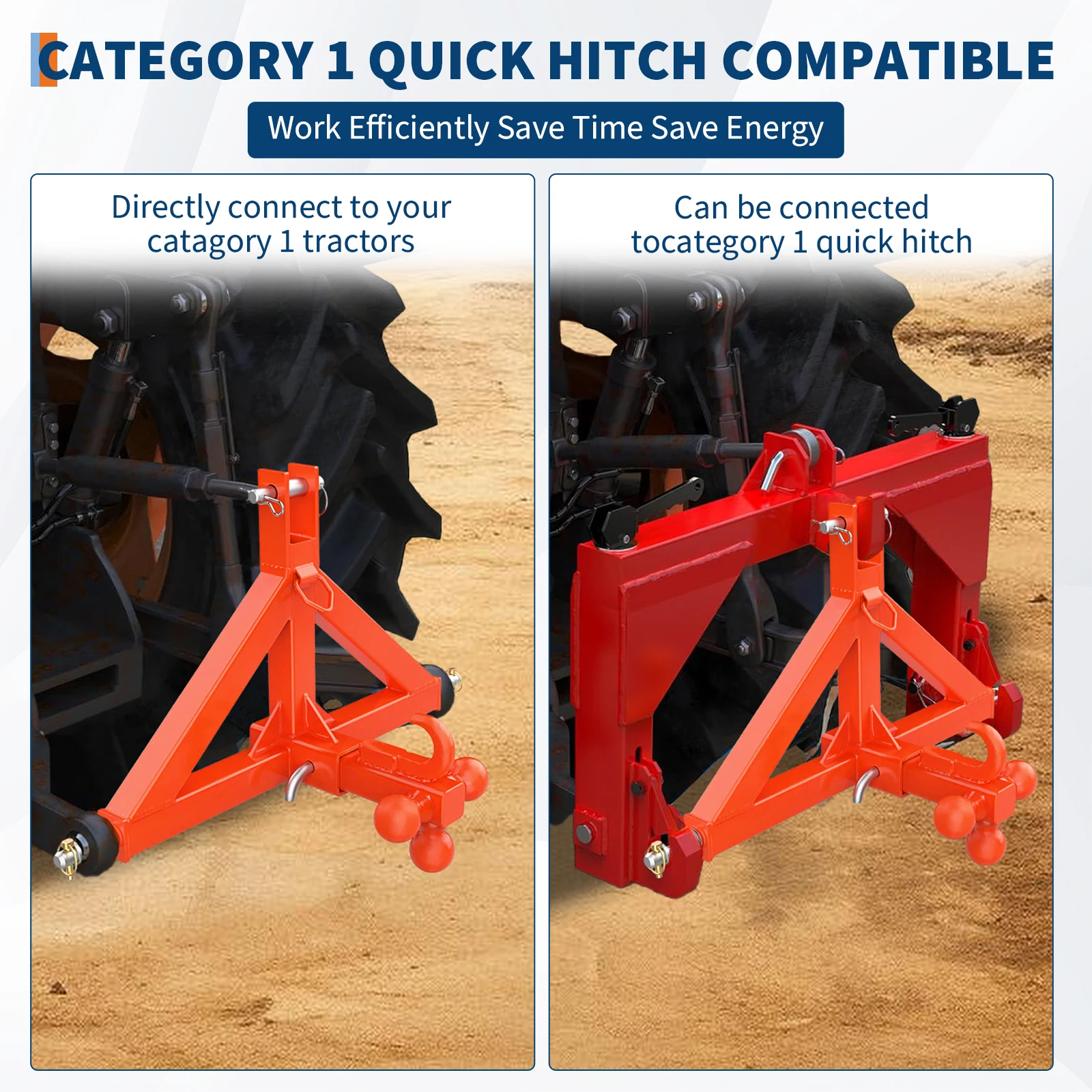 Heavy-Duty Category 1 3-Point Hitch Receiver with 2