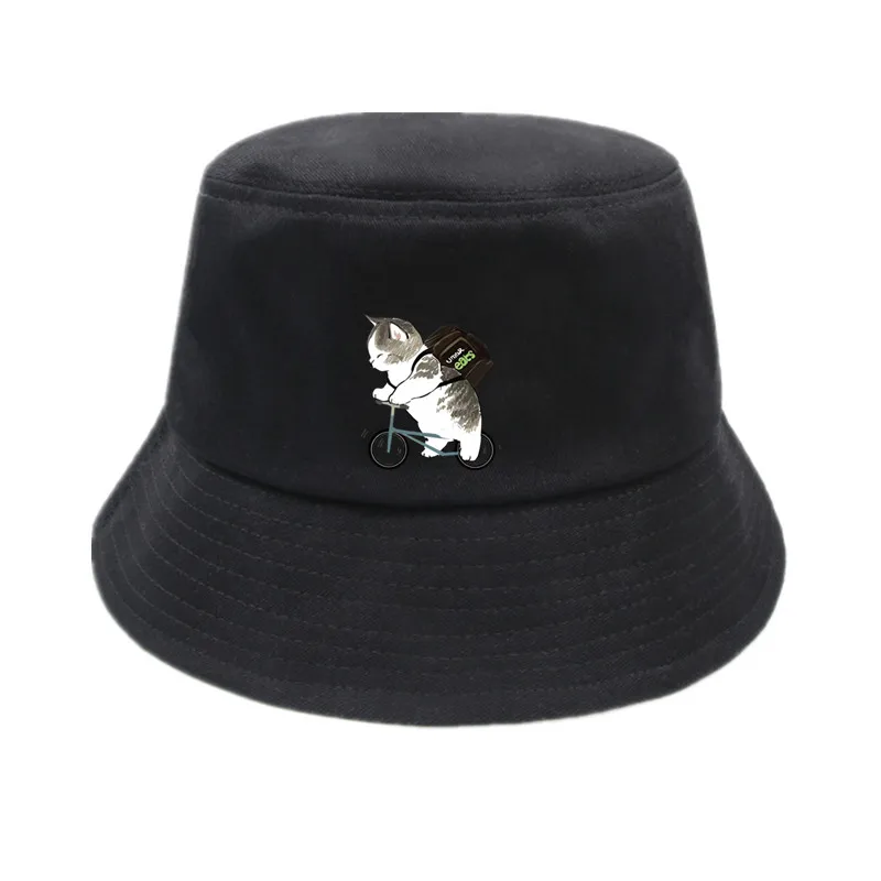 Cotton Summer Foldable Bucket Hat Unisex Women Outdoor Sunscreen Hat Cartoon Cat Fishing Hunting Cap Men Basin Chapeau Beach Cap