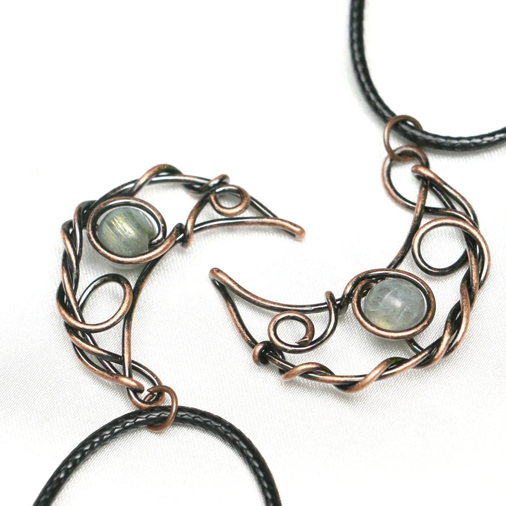 

Mineraali Natural Labradorite Crescent Pendant Unique Antique Copper Wrap Reiki Round Stunning Moonstone Beads Necklaces Jewelry