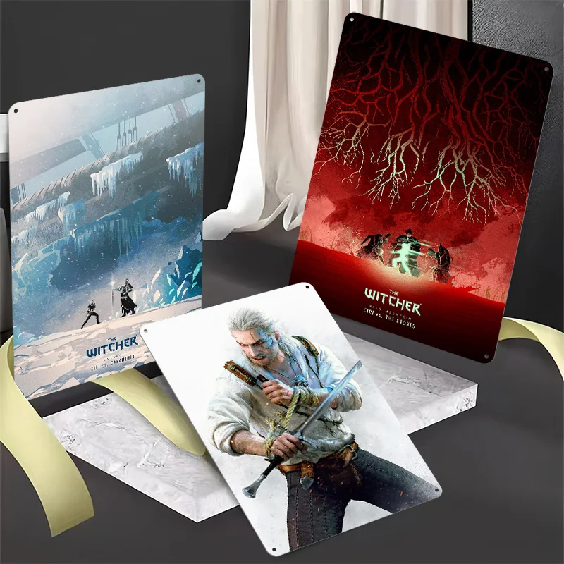Pôsteres Metálicos The Witcher, Arte de Parede Personalizável, Placas de Metal Retrô Vintage para Fãs, Decoração para Caverna do Homem, Sala de Jogos e Casa
