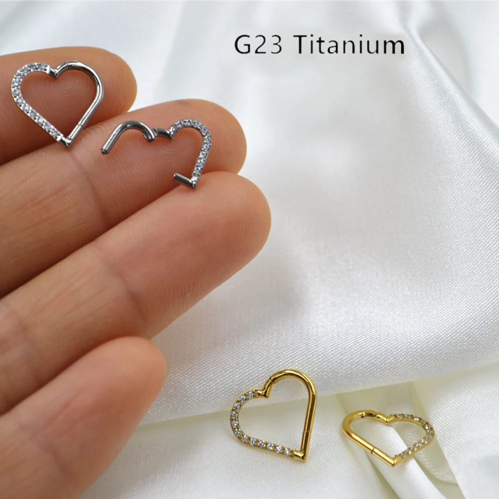 ASTM F-136 التيتانيوم الأنف الدائري Daith حلق على شكل قلب هوب الغضروف الزنمة D شكل اللولب خواتم متمحور الجزء هوب مع واضح تشيكوسلوفاكيا